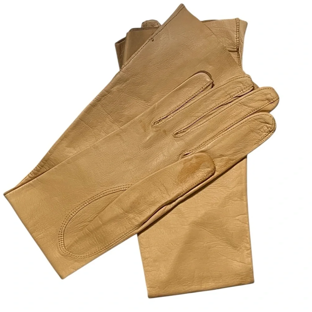 Chevreau vintage tan kid leather opera gloves Made in France